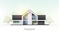Modern house, villa, cottage, townhouse with shadows, with realistic trees. Architectural visualization. Trendy color Royalty Free Stock Photo