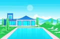 Modern House Villa Exterior with Swimming Pool at Backyard Illustration Royalty Free Stock Photo