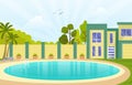 Modern House Villa Exterior with Swimming Pool at Backyard Illustration Royalty Free Stock Photo