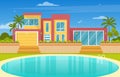 Modern House Villa Exterior with Swimming Pool at Backyard Illustration Royalty Free Stock Photo