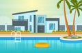 Modern House Villa Exterior with Swimming Pool at Backyard Illustration Royalty Free Stock Photo