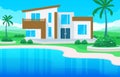 Modern House Villa Exterior with Swimming Pool at Backyard Illustration Royalty Free Stock Photo