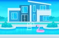 Modern House Villa Exterior with Swimming Pool at Backyard Illustration