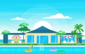 Modern House Villa Exterior with Swimming Pool at Backyard Illustration Royalty Free Stock Photo