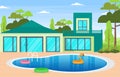 Modern House Villa Exterior with Swimming Pool at Backyard Illustration Royalty Free Stock Photo