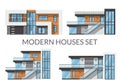 Modern houses set, real estate signs in flat style. Vector illustration Royalty Free Stock Photo