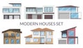 Modern houses set, real estate signs in flat style. Vector illustration. Royalty Free Stock Photo