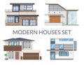 Modern houses set, real estate signs in flat style. Royalty Free Stock Photo