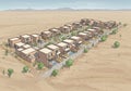 Modern housing development in a desert landscape features rectangular buildings Royalty Free Stock Photo