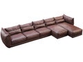 Modern huge brown corner leather sofa with chaise lounge. 3d render