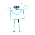 Modern Humanoid or Robotic Device with Iron Limbs Holding Letter Envelope Vector Illustration