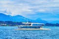 Modern hybrid electric Catamaran sails on Lake Lucerne, Lucerne, Switzerland