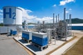 Modern hydrogen plant, gleaming machinery and pipelines, a vision of sustainable innovation