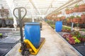 Modern hydroponic greenhouse interior with climate control, cultivation of seedings, flowers. Industrial horticulture