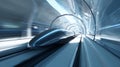 Modern hyperloop capsule gliding through a sleek tunnel, bathed in bright, futuristic light Royalty Free Stock Photo