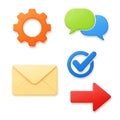 Modern icons representing communication, settings, and task completion Royalty Free Stock Photo