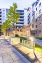 Modern illuminated block of flats Royalty Free Stock Photo