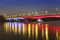 Modern illuminated bridge in Warsaw - capital of Poland.