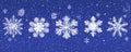 Modern illustration of a big set of gradient snowflakes with different patterns in doodle style on a dark background, symbolizing Royalty Free Stock Photo