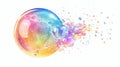 Modern illustration of bursting soap bubbles in rainbow colors with reflections and highlights deforming and exploding Royalty Free Stock Photo