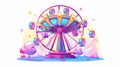 Modern illustration of carousel at a carnival funfair, an amusement park. Roundabout observation wheel isolated on white Royalty Free Stock Photo