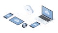 A modern illustration of cloud computing and data synchronization across multiple devices Royalty Free Stock Photo
