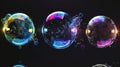 A modern illustration of exploding soap bubbles with reflections and highlights, realistic transparent air spheres in Royalty Free Stock Photo