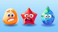 Modern illustration with geometric shapes characters with different emotions. Abstract basic shapes, circle, square