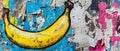 A modern illustration of a graffiti banana with leaks and pdops in an urban graffiti style. The banana icon is hand