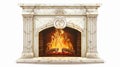 Modern illustration of hearth in stone frame without pilasters and empty mantelpiece isolated on white background. White