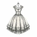 Romanticized Nostalgia: Gothic Dress Illustration With Retro Charm
