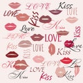 Modern illustration, lips and words kiss Royalty Free Stock Photo