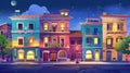 Modern illustration of a night Italy old town street. Italian vintage houses with light in the windows and a condominium Royalty Free Stock Photo