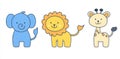 In a modern illustration with one line, elephants, lions, and giraffes are represented. Royalty Free Stock Photo