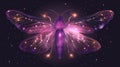 Modern illustration of a purple magic firefly bug light glow. An illustration of a glowing worm on a black transparent