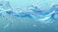 Modern illustration with realistic clear blue aqua surface on transparent background. Stream of pure liquid drink with Royalty Free Stock Photo