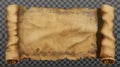 Modern illustration of a realistic open parchment scroll on transparent background. An ancient treasure map on