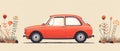 Modern illustration of a red retro car. Cartoon car set in three views, including a side view, front view, and rear view Royalty Free Stock Photo