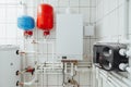 Modern independent heating system in boiler room Royalty Free Stock Photo