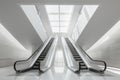 Modern indoor escalator in a bright minimalist architecture setting.