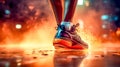 modern indoor sports shoes in fire in energetic movement on the court, copy space made with Generative AI Royalty Free Stock Photo