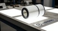 Modern Industrial Air Filter on a Backlit Concrete Table in a Brading Workshop Royalty Free Stock Photo