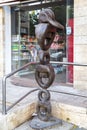 Modern industrial chain shaped metal sculpture in HaDavidka Square, Jerusalem, Israel