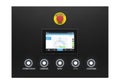 Modern industrial control panel with touchscreen interface and warning light indicating system status Royalty Free Stock Photo