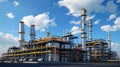 Industrial Oil Refinery Plant with Blue Sky and Clouds Background on Bright Sunny Day Royalty Free Stock Photo