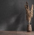 Modern industrial interior with pampas grass in basket