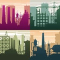 Modern industrial landscapes. Buildings silhouettes, oil gas industry. Environment and ecological situation, air