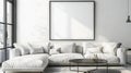 Modern industrial living room interior design, 3d render, cosy sofa bed wit white blank empty photo frame on the wall Royalty Free Stock Photo