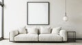 Modern industrial living room interior design, 3d render, cosy sofa bed wit white blank empty photo frame on the wall Royalty Free Stock Photo