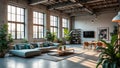 Modern industrial loft with natural light and stylish decor Royalty Free Stock Photo
